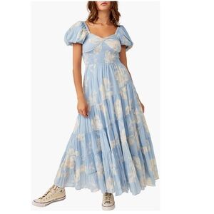 Free People Sundrenched Floral Tiered Maxi Dress Sky Combo